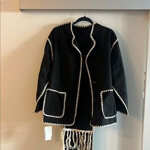 Commense Black Coat with Cream Detailing and matching scarf